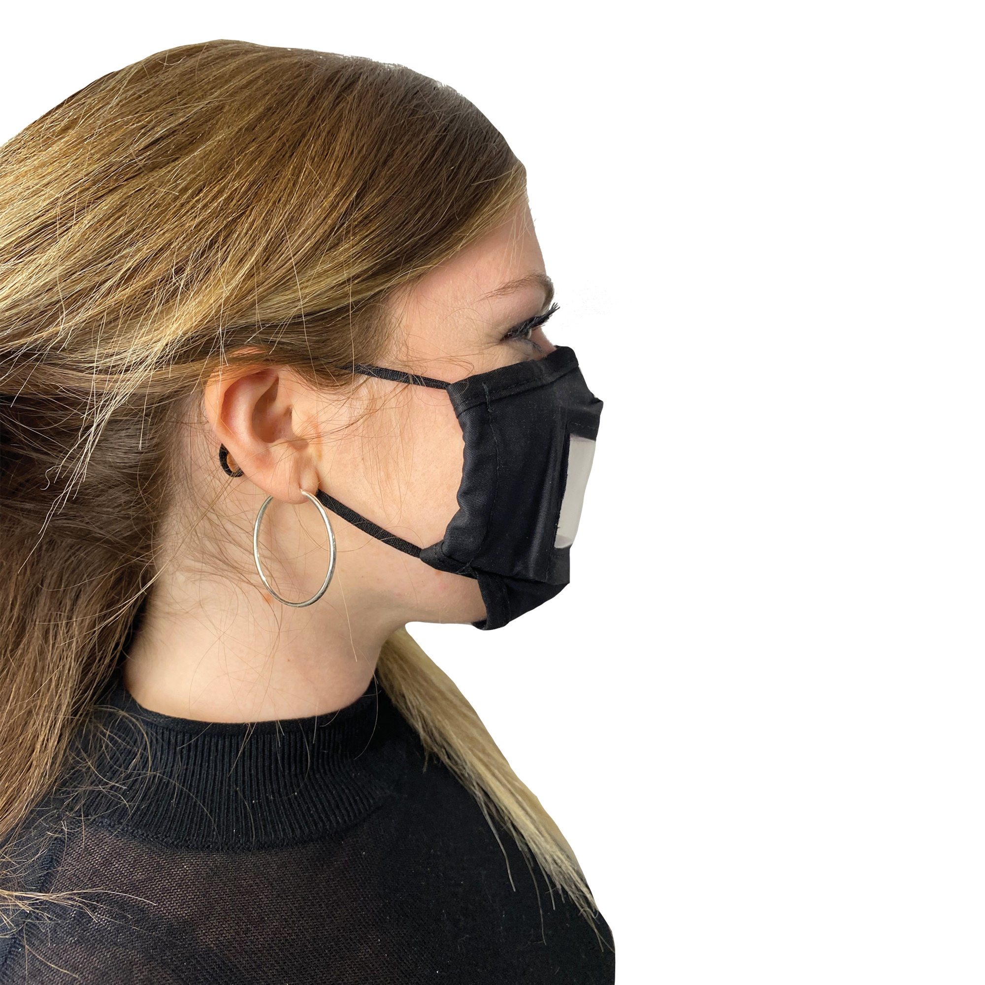 Mist Away Communication Mask with Clear, Anti-fog Window - Black