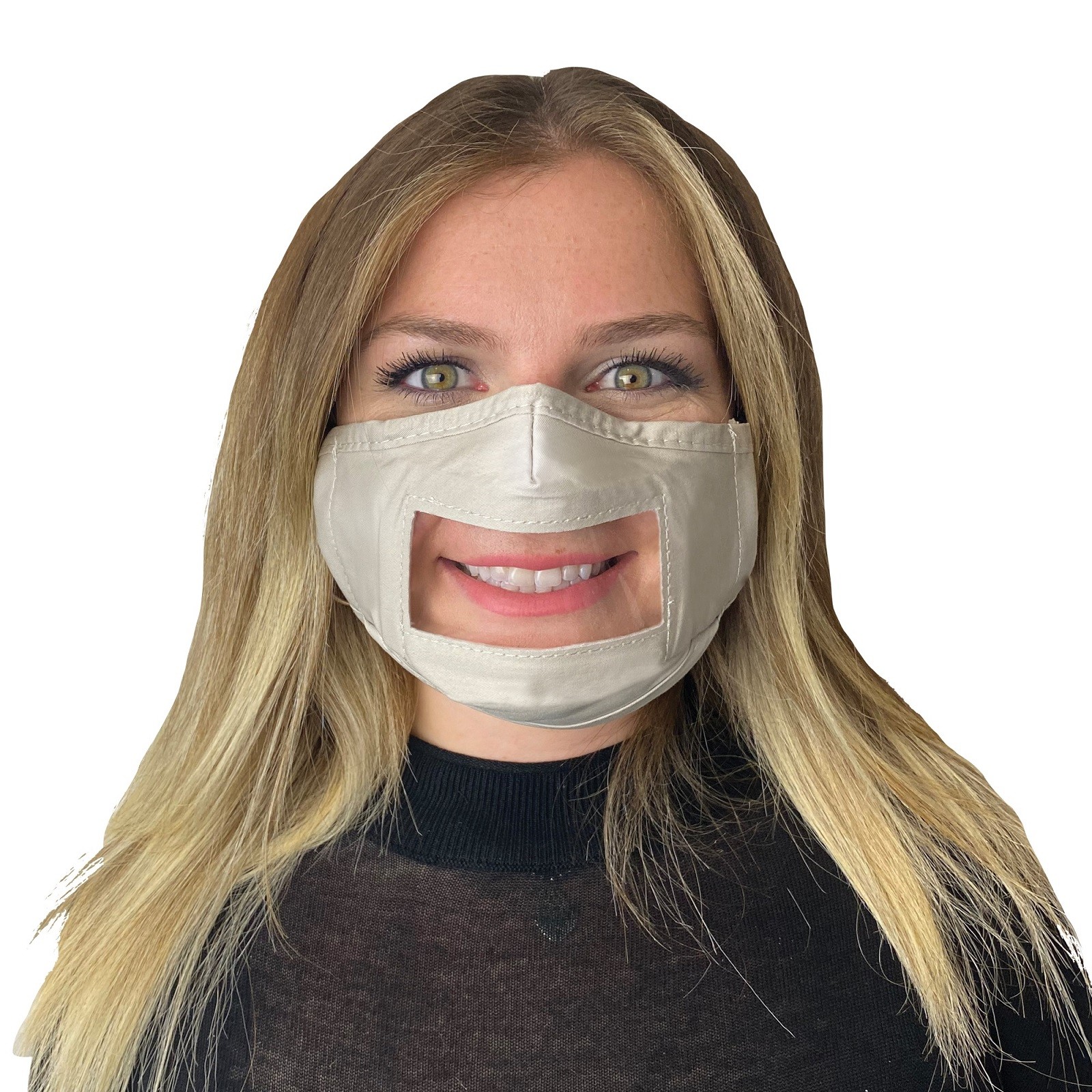 Mist Away Communication Mask with Clear, Anti-fog Window - Tan