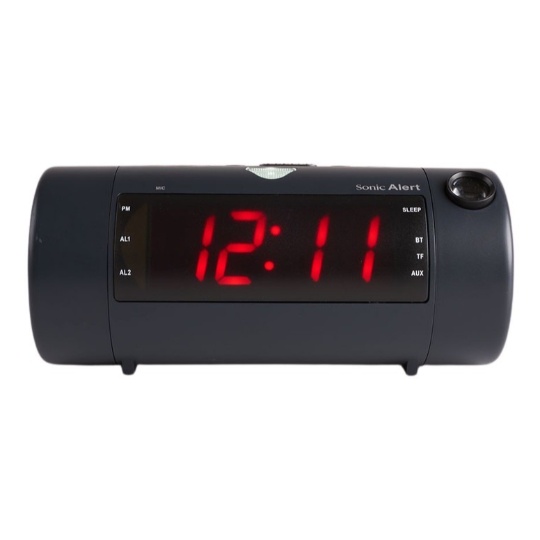 Sonic Blast Projection Dual Alarm Clock with Bluetooth Speaker