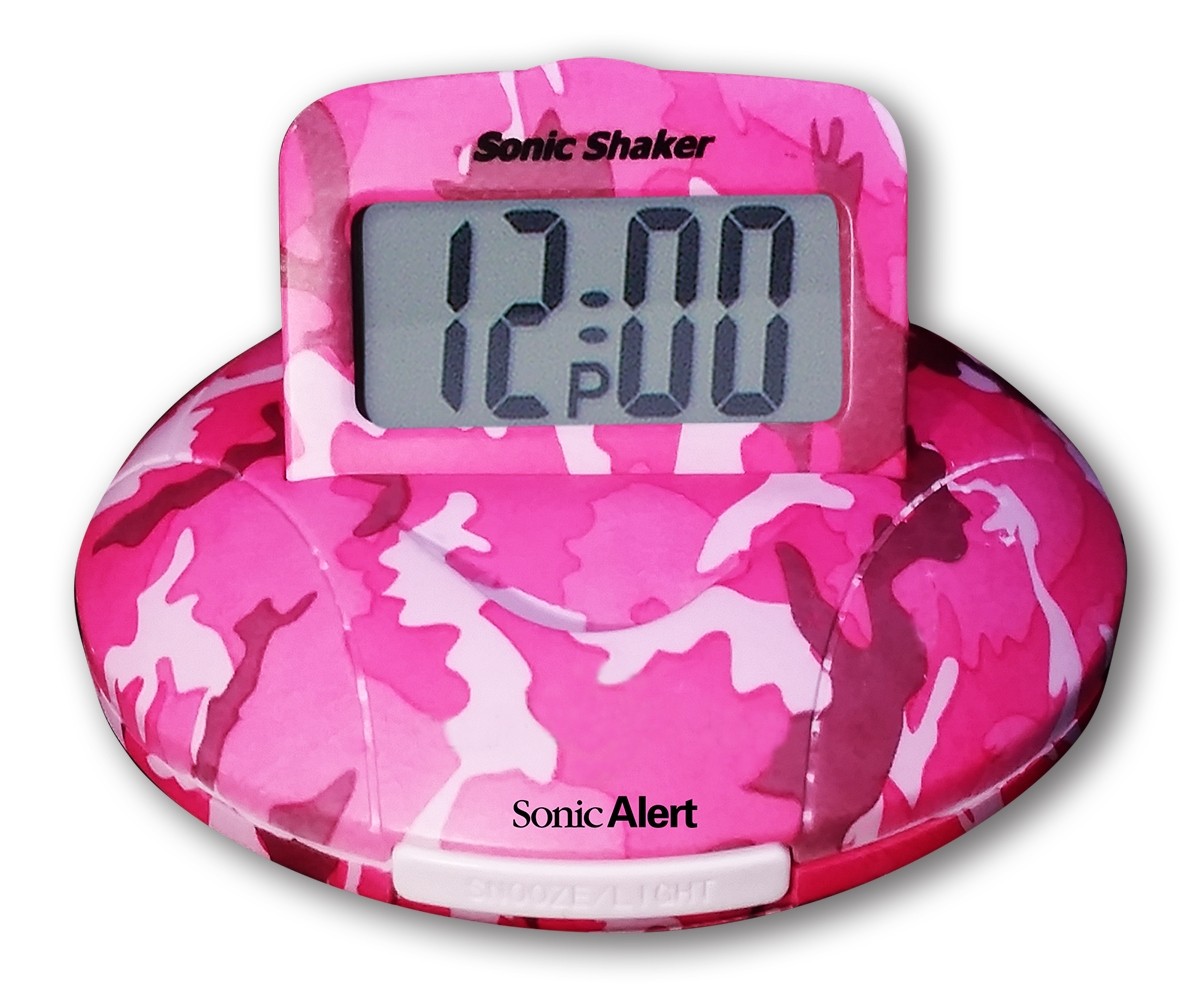 Sonic Alert Sonic Shaker SBP100 Pink Camouflage Vibrating Travel Alarm Clock