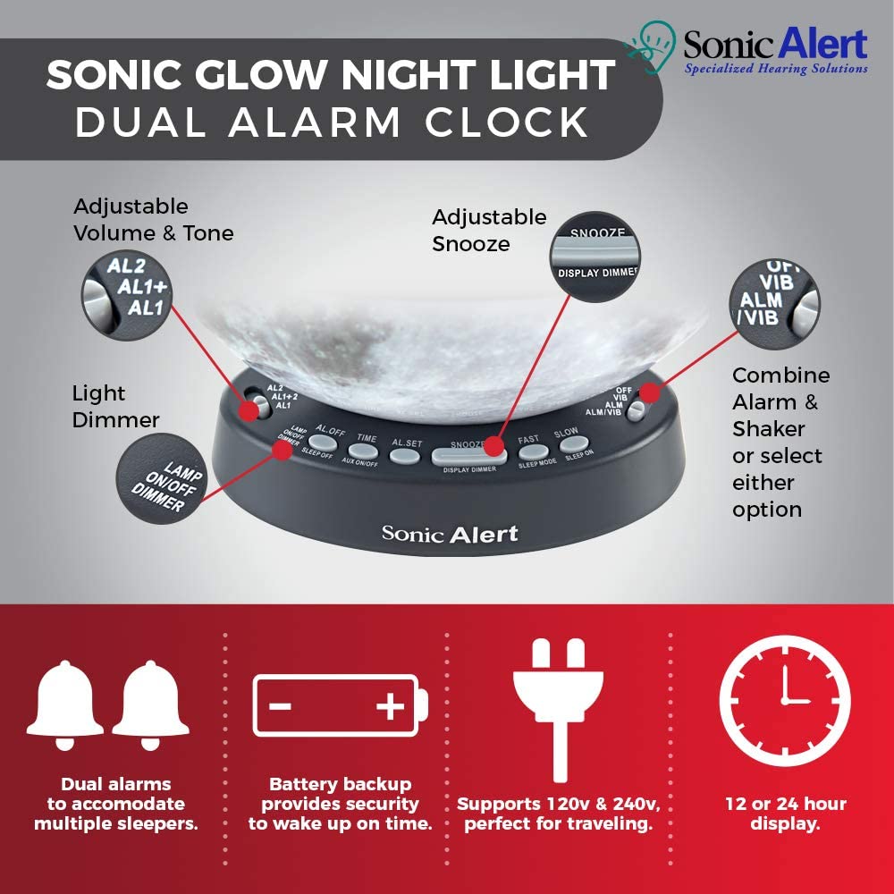 Sonic Glow SBW100MOSS Moonlight Alarm Clock with Bed Shaker
