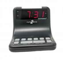 DEAFWORKS Futuristic 2 Dual Alarm Clock with Flashing or Steady Light mode and Dual USB Charging Ports - Black